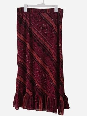 Gunit - Patterned Maxi Skirt with Ruffle Hem - Burgundy - Large